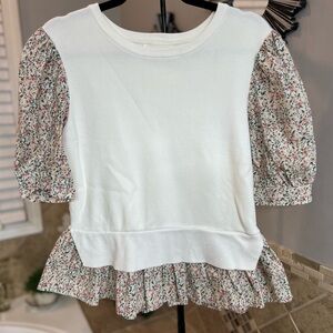 Anthropologie White Floral Blouse